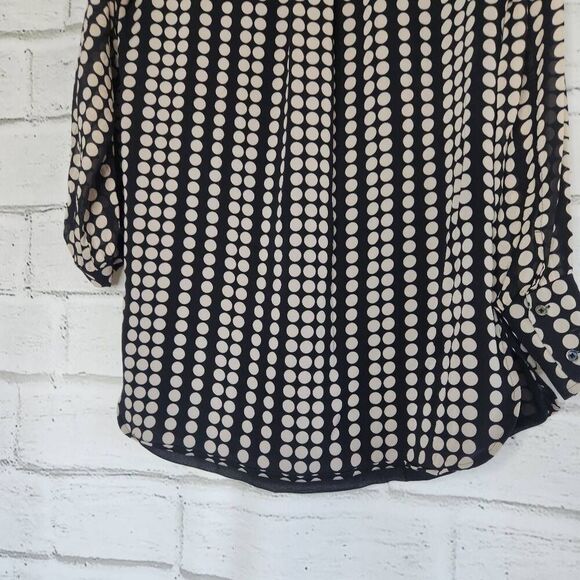 Tory Burch Womens Black Cream Polka Dot Silk Chiffon Tunic Blouse Size Small - Picture 12 of 14